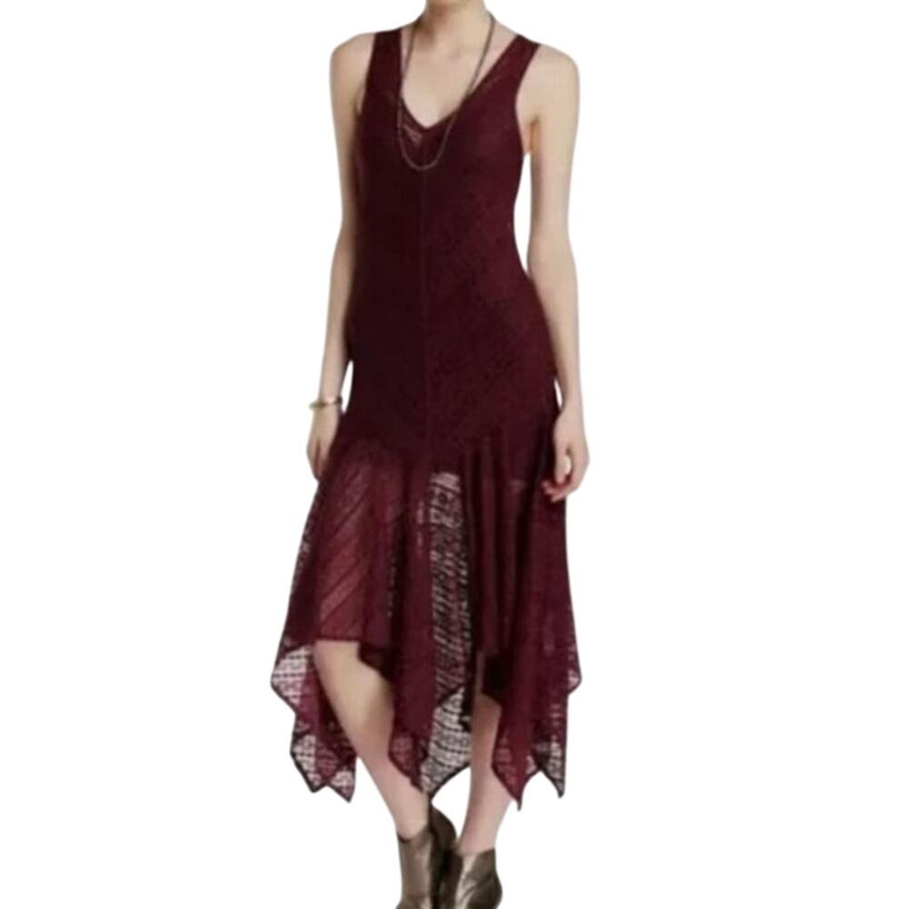 FREE PEOPLE Lace Asymmetric Slip Dress in Eggplant Size S New w/o Tag MSRP $168